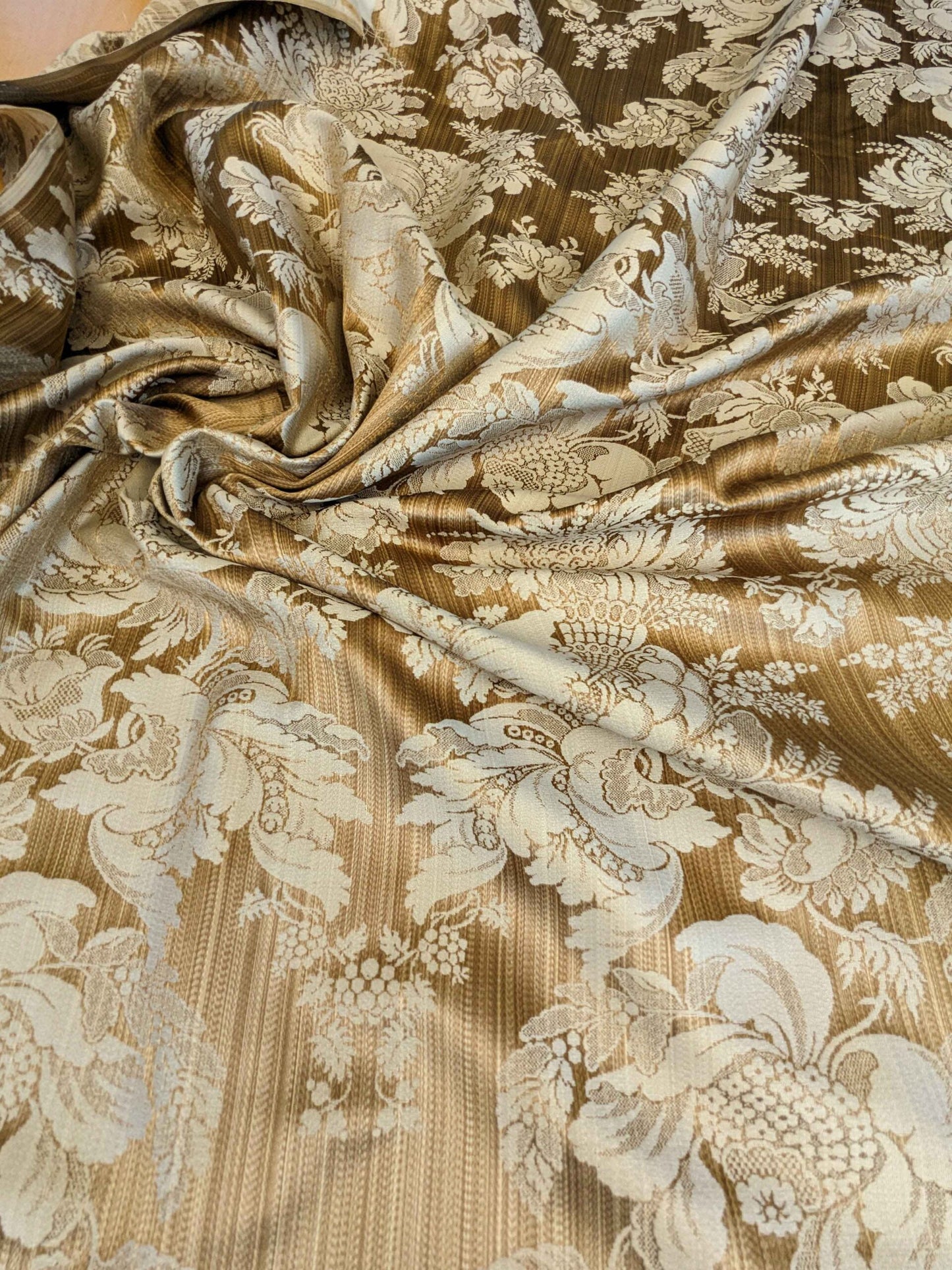 By yard Scalamandre Silk Damask Brown Floral Classic French Botanical Renaissance Large Pattern