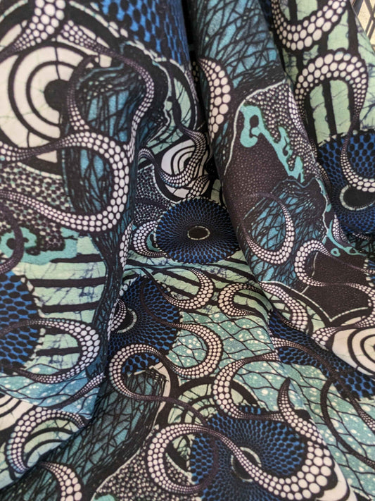 2.7y Lelievre Paris Jean Paul Gaultier  Meltingpot Abstract Art Deco Suzani Classic Novelty Black Blue White