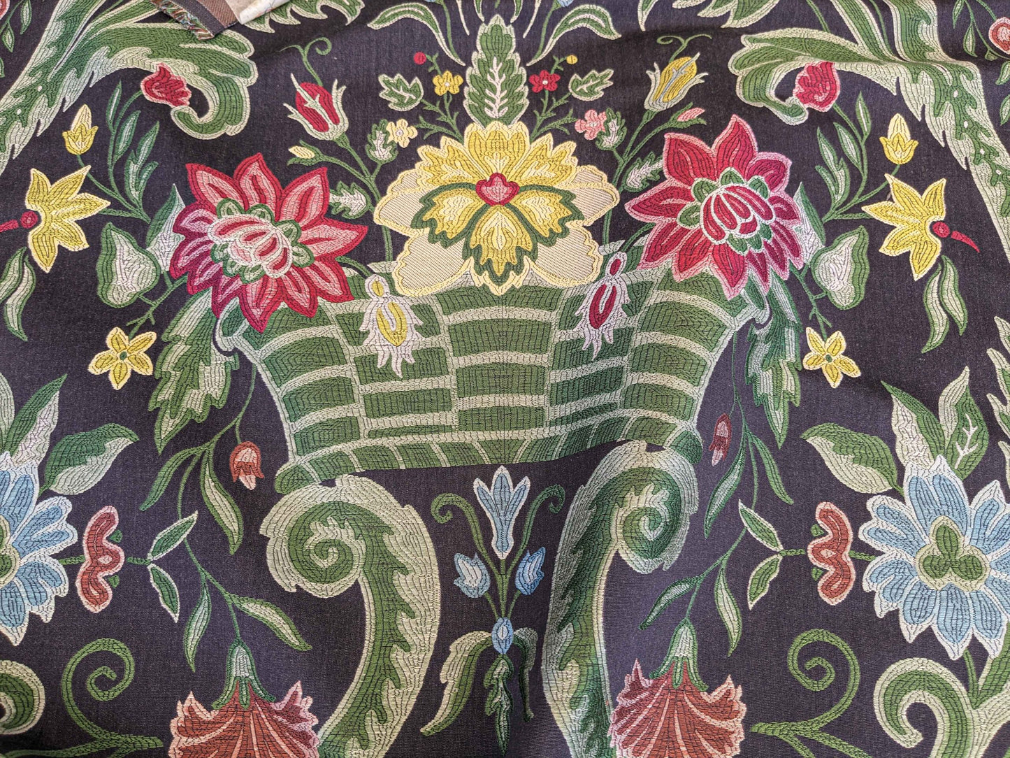By yard Scalamandre Floral Botanical Tree Foliage Classic French Black Blue Red Yellow Upholstery Fabric