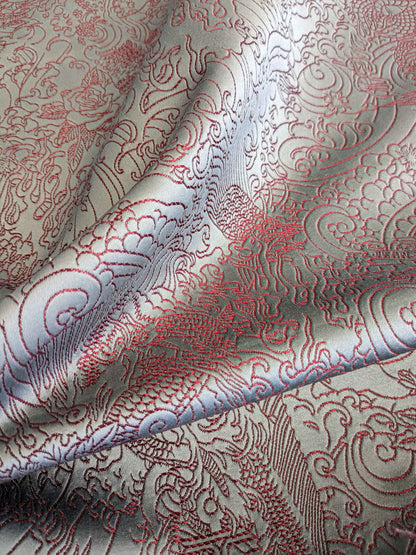 1 yard Jean Paul Gaultier Skin Nectar Polyester Cotton Animals Dragon Fish Abstract Art Deco Gray Red