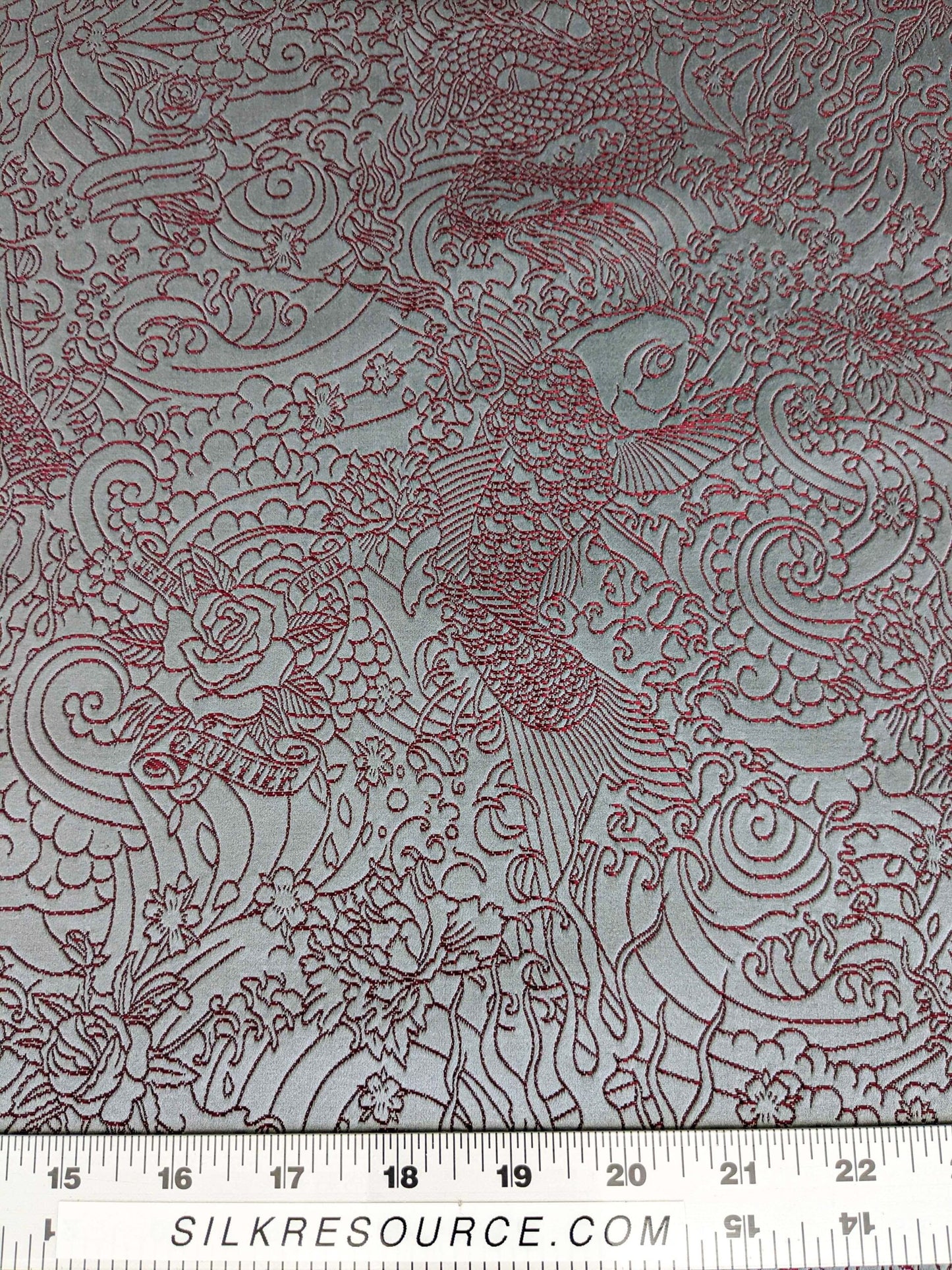 1 yard Jean Paul Gaultier Skin Nectar Polyester Cotton Animals Dragon Fish Abstract Art Deco Gray Red