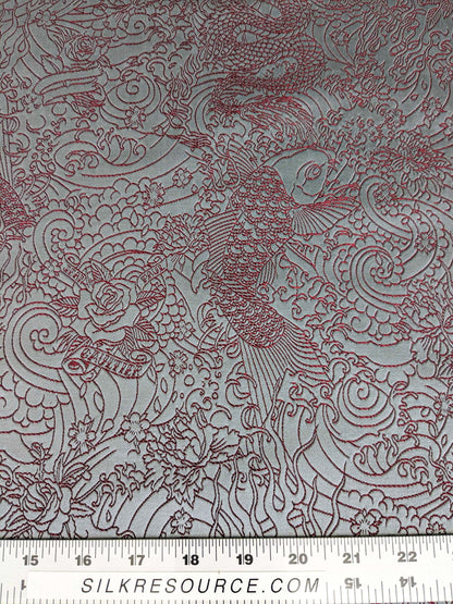 1 yard Jean Paul Gaultier Skin Nectar Polyester Cotton Animals Dragon Fish Abstract Art Deco Gray Red