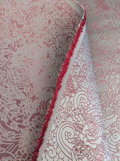 1 yard Jean Paul Gaultier Skin Nectar Polyester Cotton Animals Dragon Fish Abstract Art Deco Gray Red