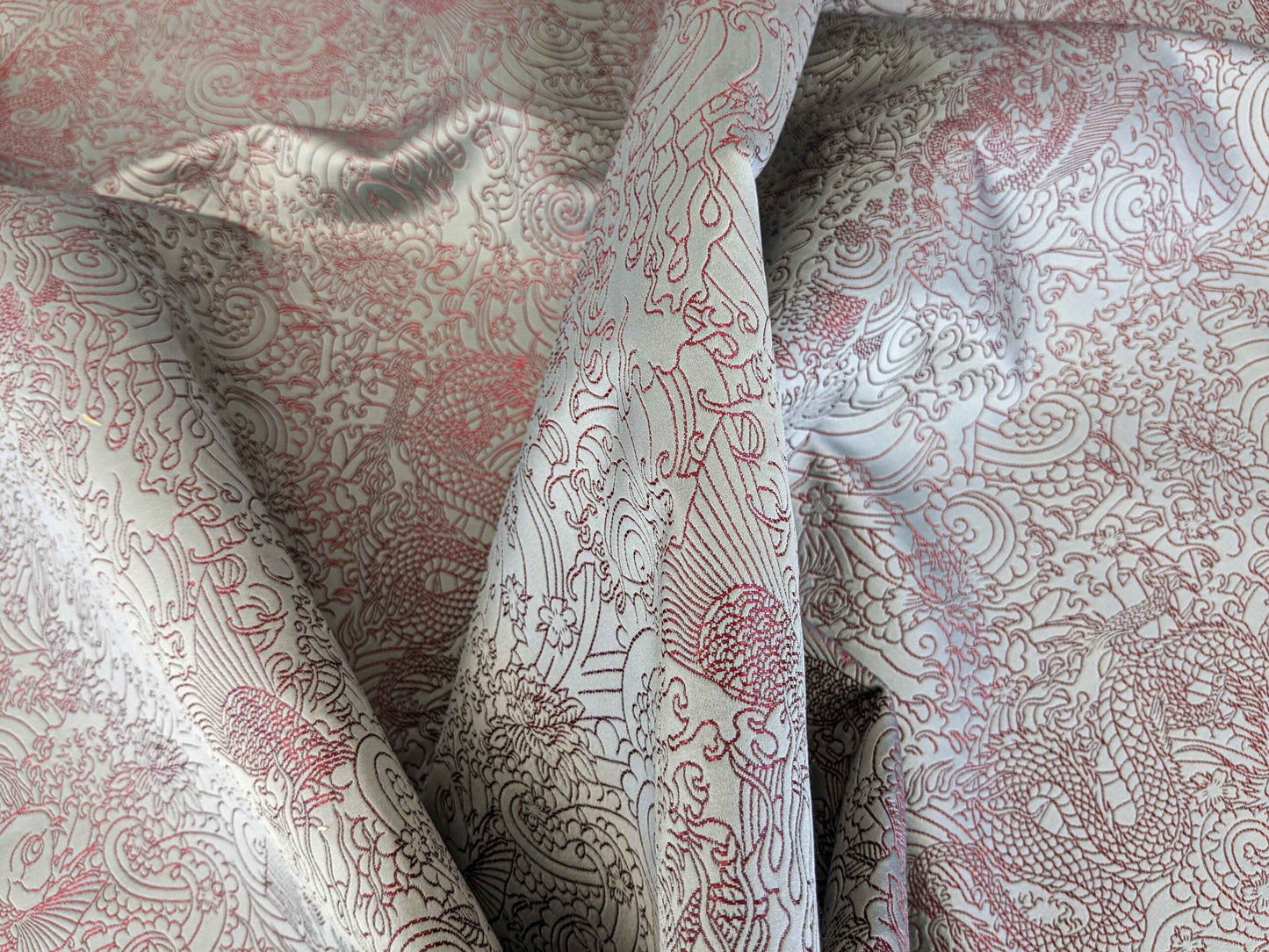 1 yard Jean Paul Gaultier Skin Nectar Polyester Cotton Animals Dragon Fish Abstract Art Deco Gray Red