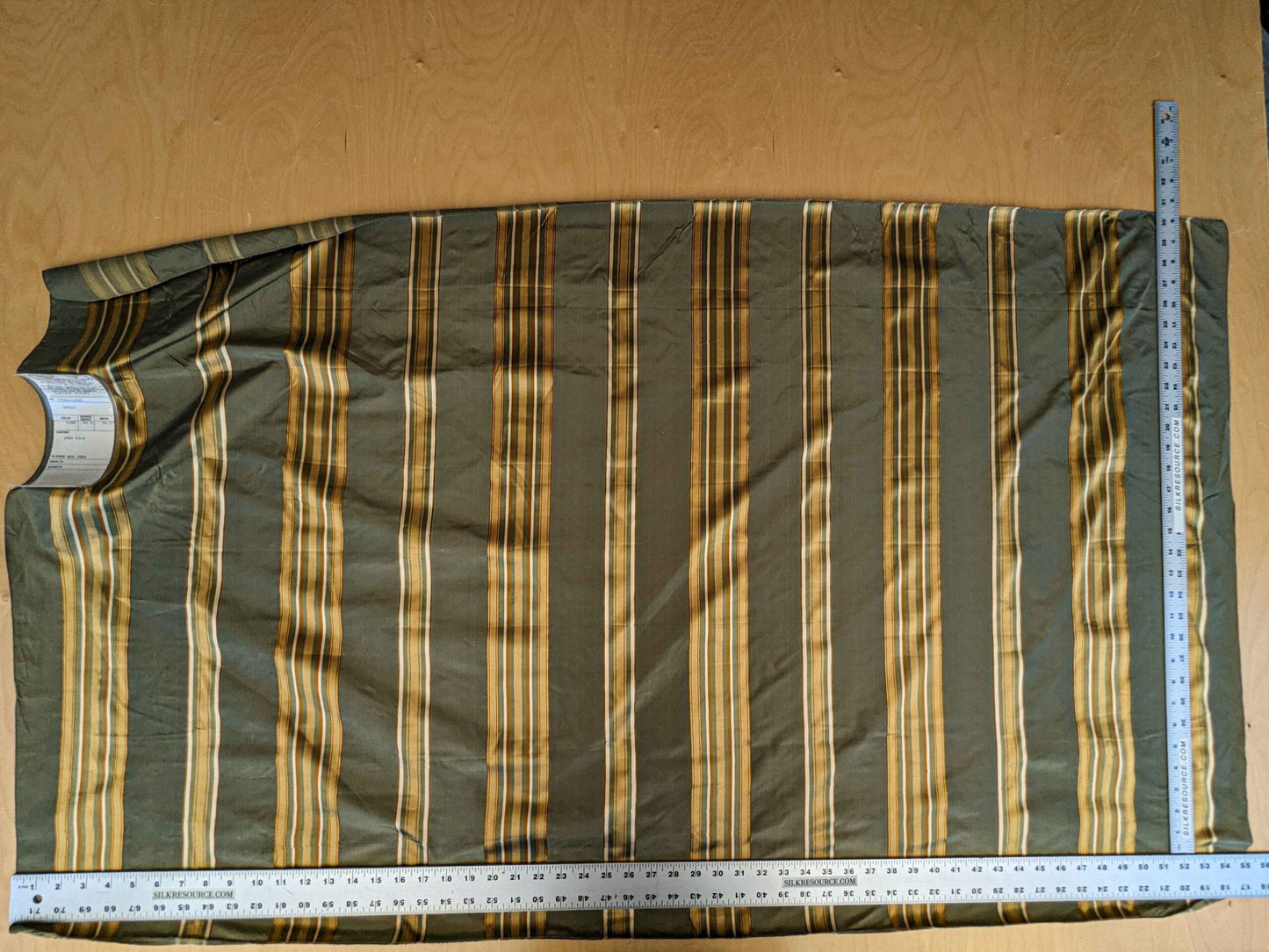 0.8y Scalamandre Gustave Stripe Green Gold Old World Weavers 100% Silk Stripe