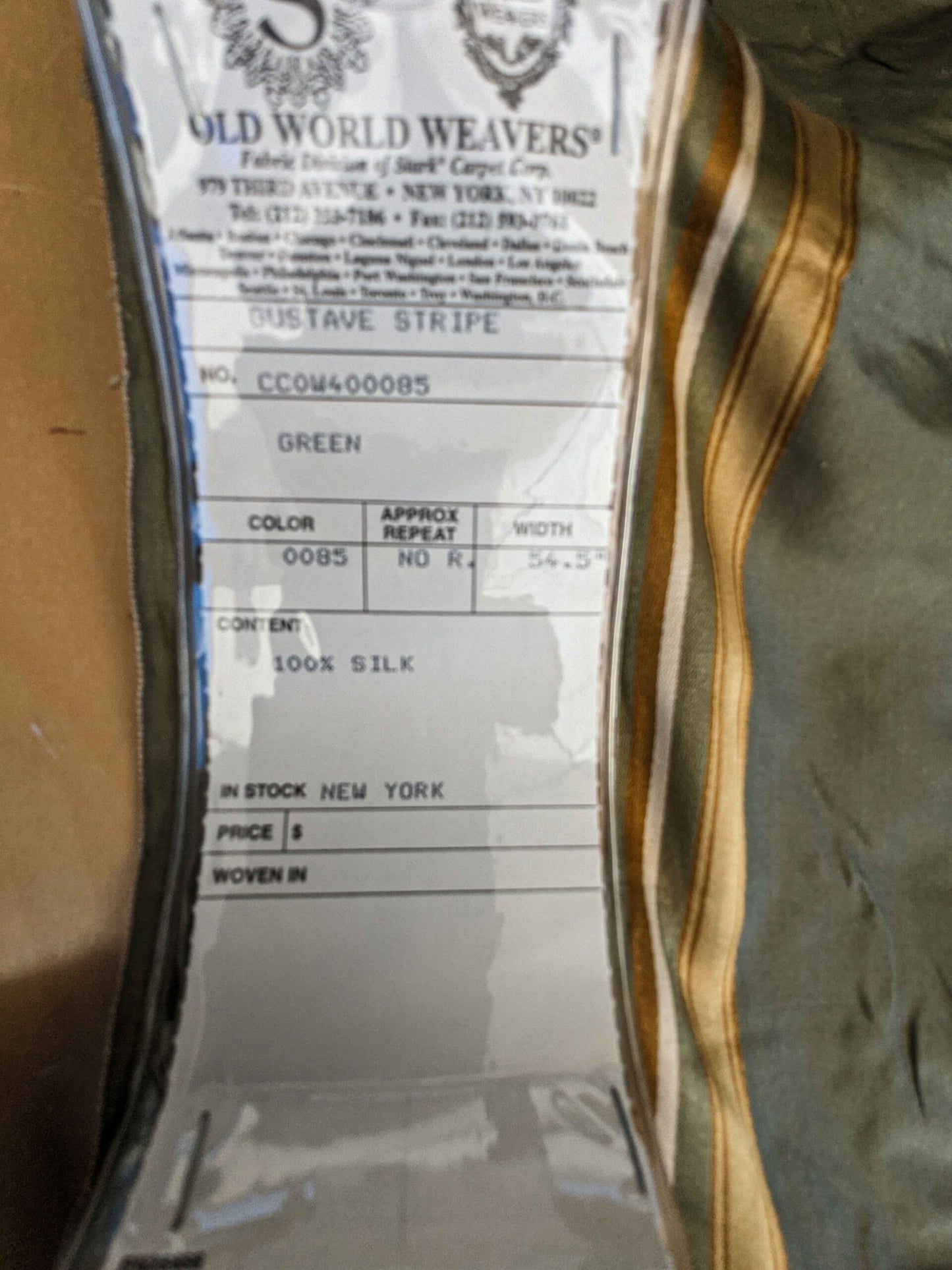 0.8y Scalamandre Gustave Stripe Green Gold Old World Weavers 100% Silk Stripe