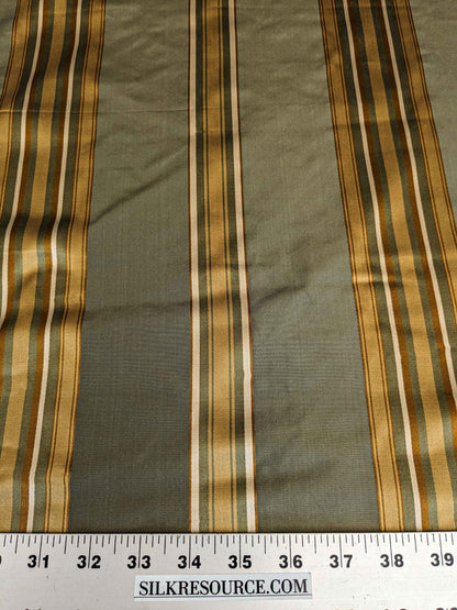 0.8y Scalamandre Gustave Stripe Green Gold Old World Weavers 100% Silk Stripe