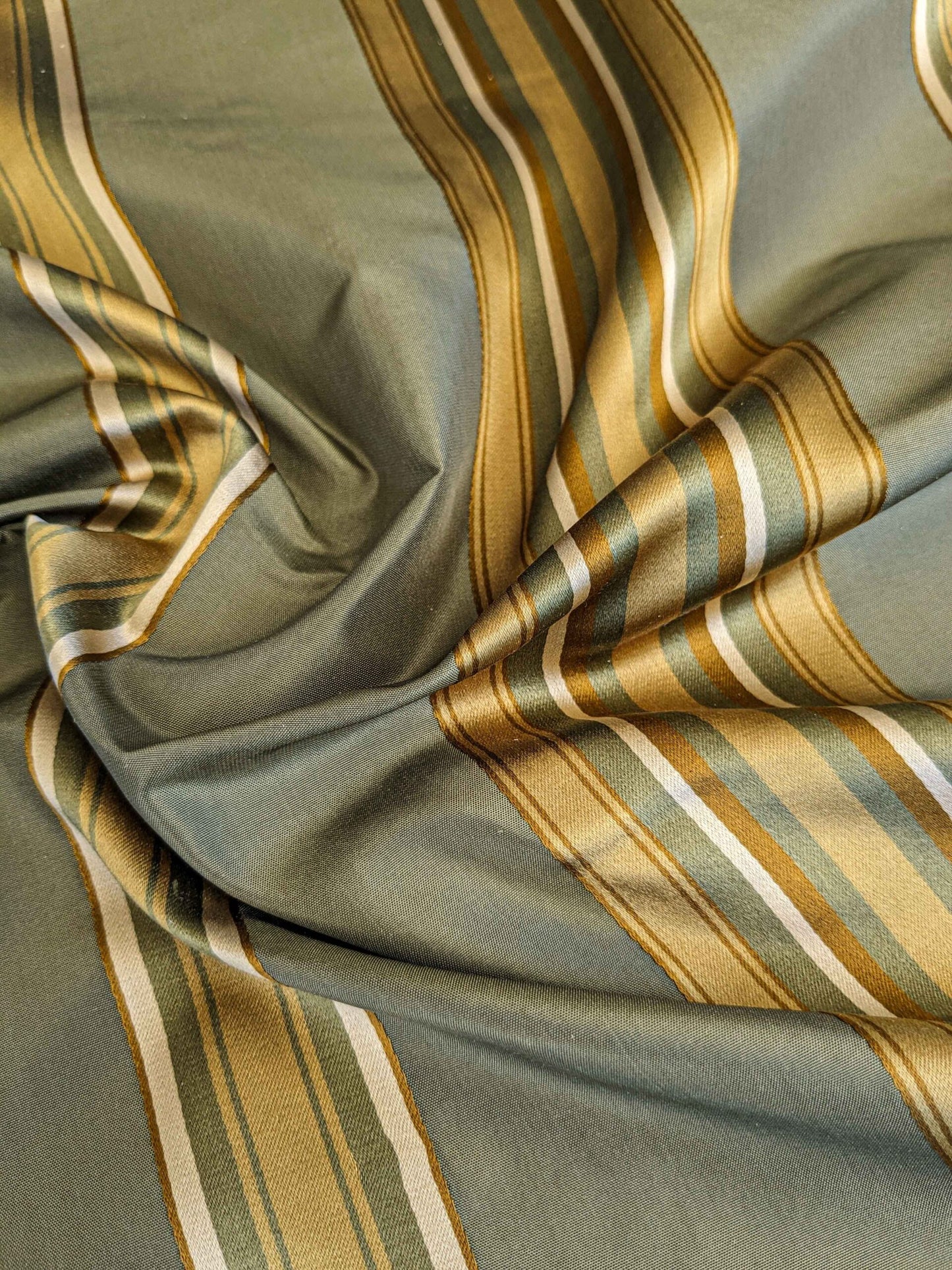 0.8y Scalamandre Gustave Stripe Green Gold Old World Weavers 100% Silk Stripe