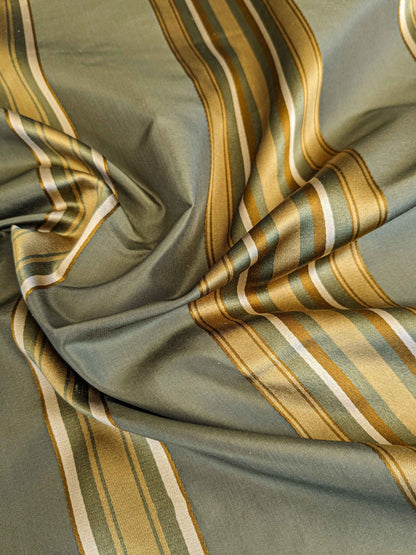 0.8y Scalamandre Gustave Stripe Green Gold Old World Weavers 100% Silk Stripe