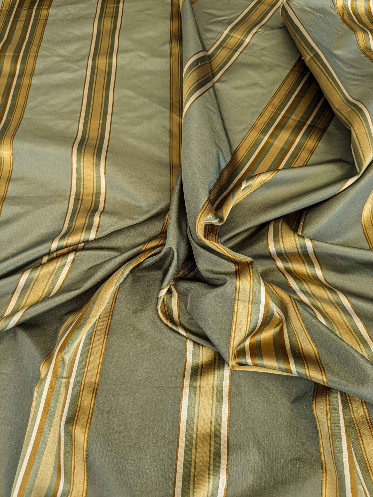 0.8y Scalamandre Gustave Stripe Green Gold Old World Weavers 100% Silk Stripe