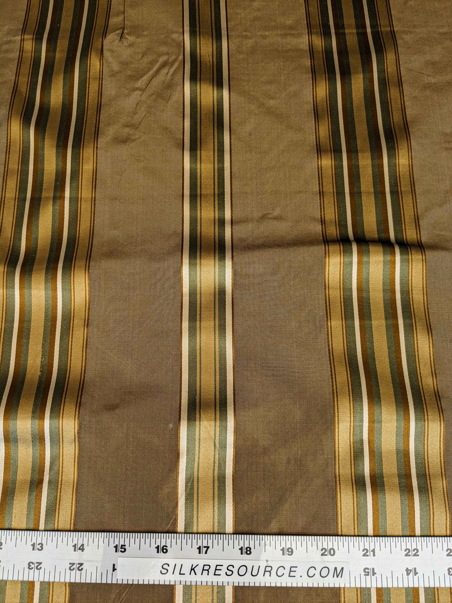 0.8y Scalamandre Gustave Stripe Bronze Brown Gold Green Old World Weavers 100% Silk Stripe