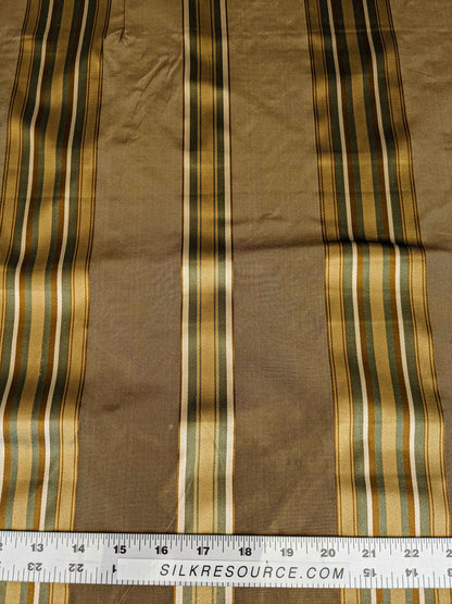 0.8y Scalamandre Gustave Stripe Bronze Brown Gold Green Old World Weavers 100% Silk Stripe