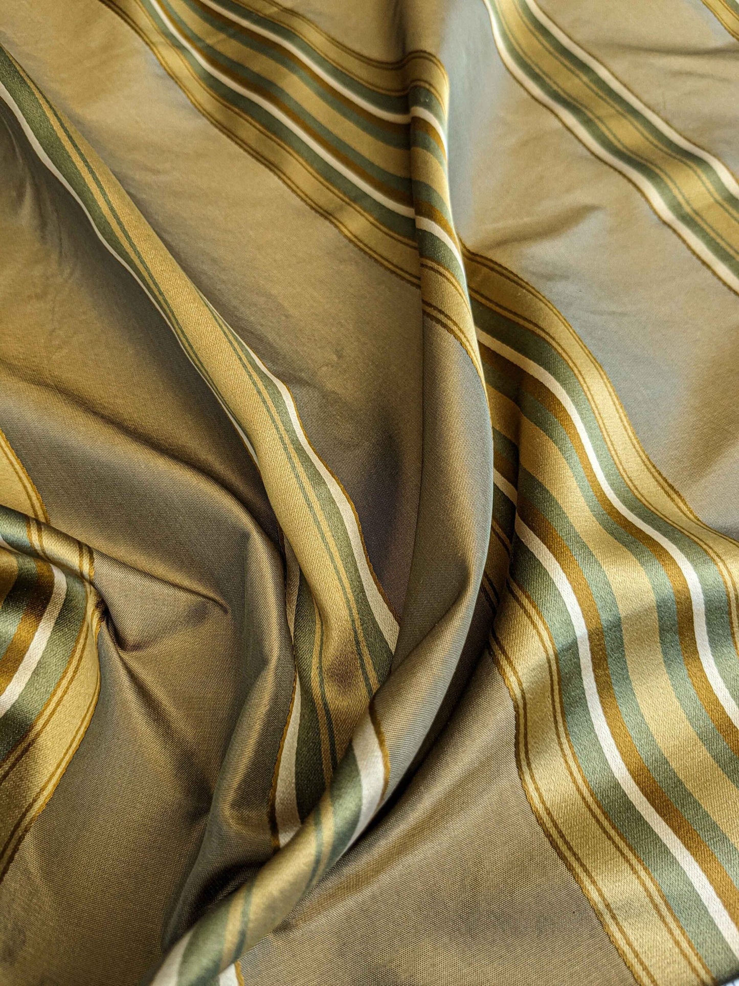 0.8y Scalamandre Gustave Stripe Bronze Brown Gold Green Old World Weavers 100% Silk Stripe