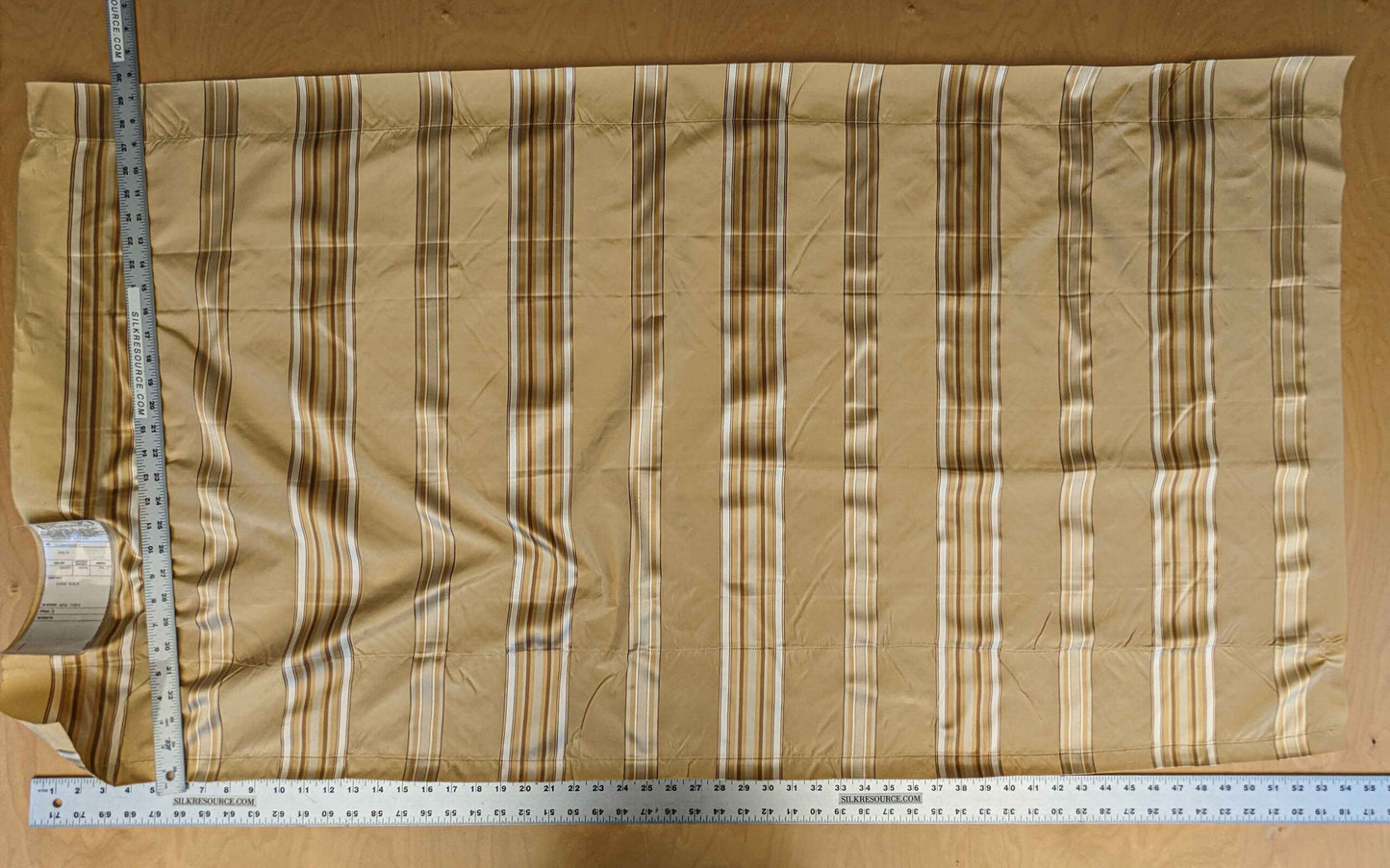 0.8y Scalamandre Gustave Stripe Gold Brown White Old World Weavers 100% Silk Stripe