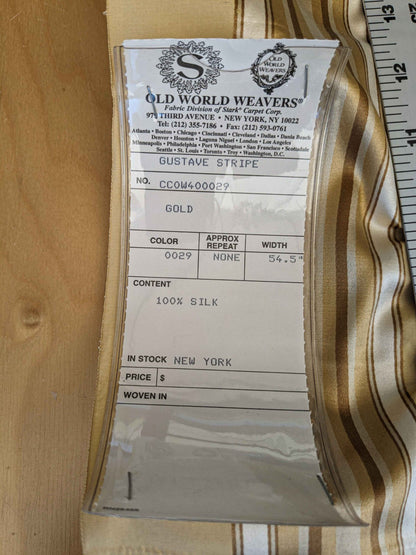 0.8y Scalamandre Gustave Stripe Gold Brown White Old World Weavers 100% Silk Stripe