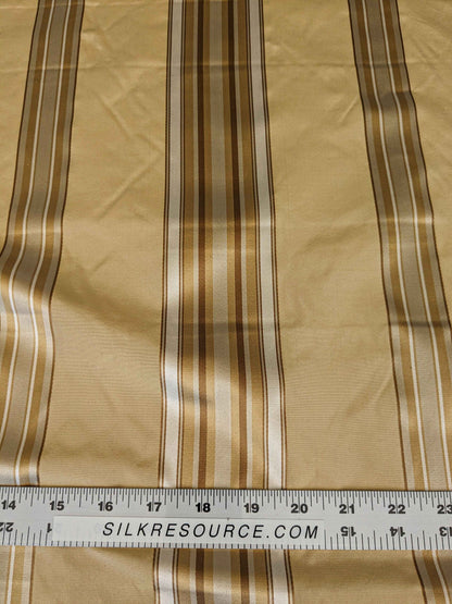 0.8y Scalamandre Gustave Stripe Gold Brown White Old World Weavers 100% Silk Stripe