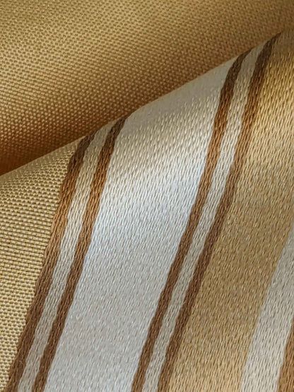 0.8y Scalamandre Gustave Stripe Gold Brown White Old World Weavers 100% Silk Stripe
