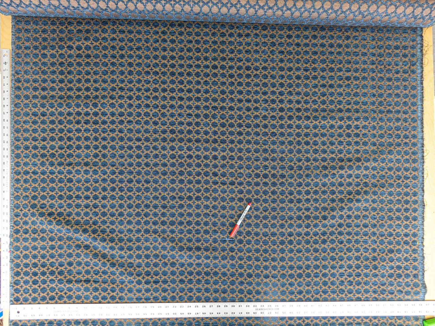 2.9y Scalamandre Blue Brown Diamond Vintage Neoclassical Art Deco Velvet