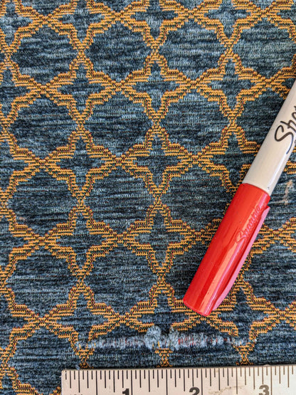 2.9y Scalamandre Blue Brown Diamond Vintage Neoclassical Art Deco Velvet