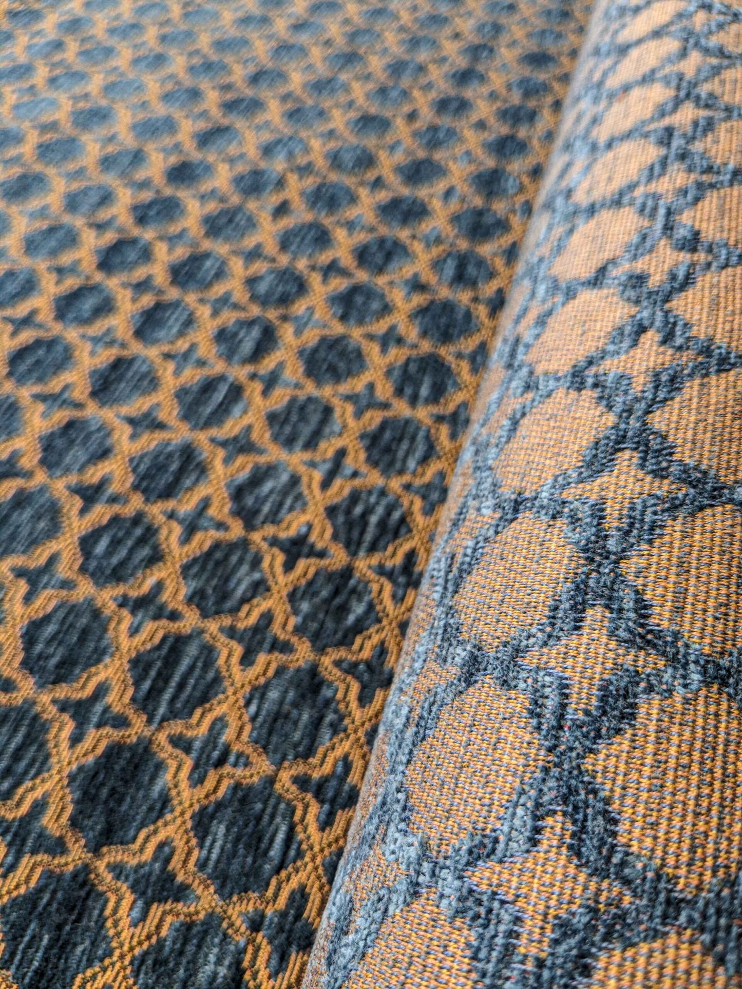 2.9y Scalamandre Blue Brown Diamond Vintage Neoclassical Art Deco Velvet