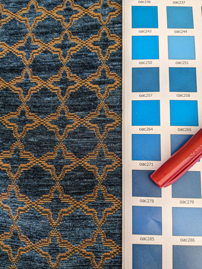 2.9y Scalamandre Blue Brown Diamond Vintage Neoclassical Art Deco Velvet