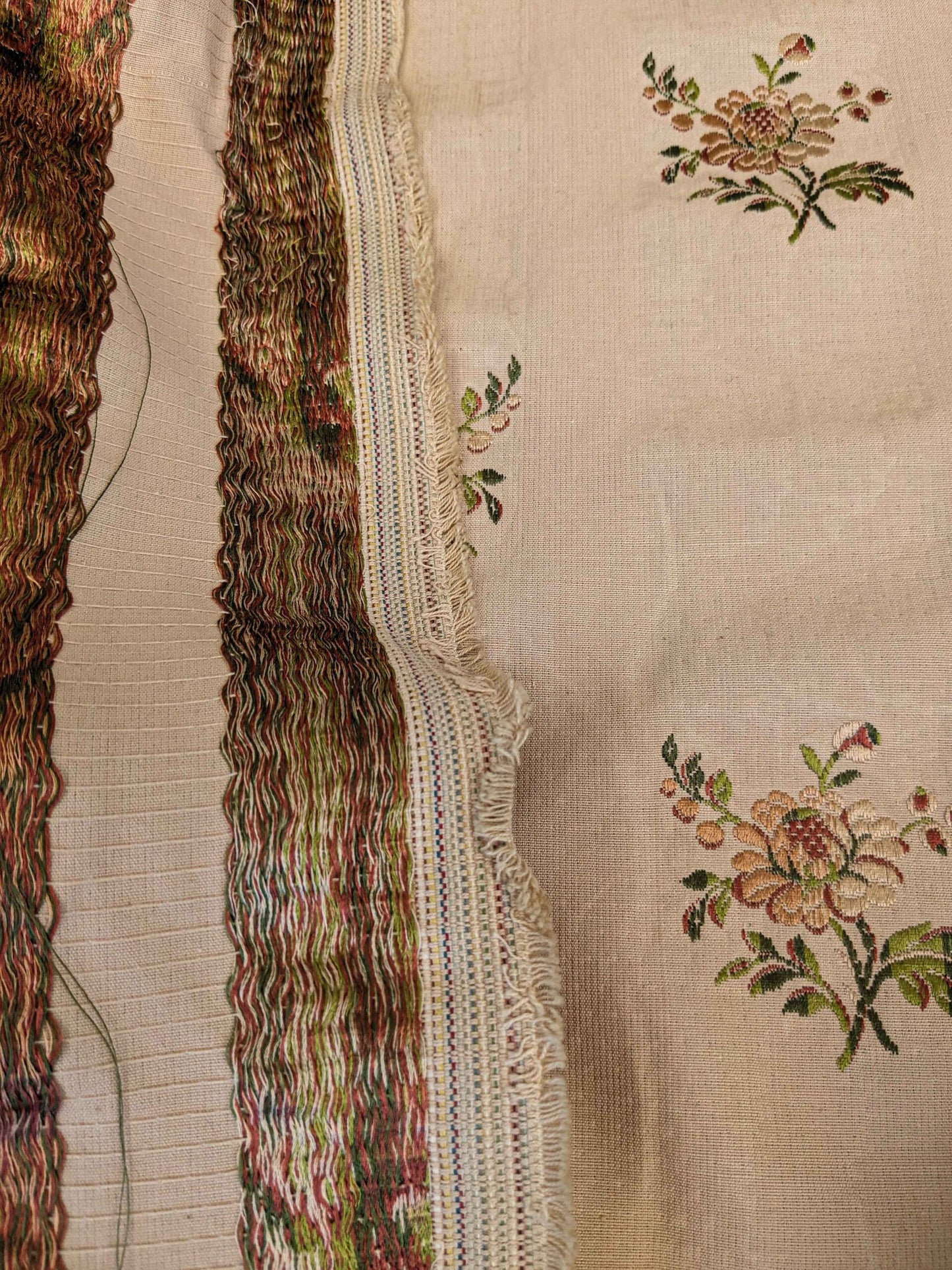 41" x 55" Scalamandre Floral Botanical French Court Stripe Beige Gray