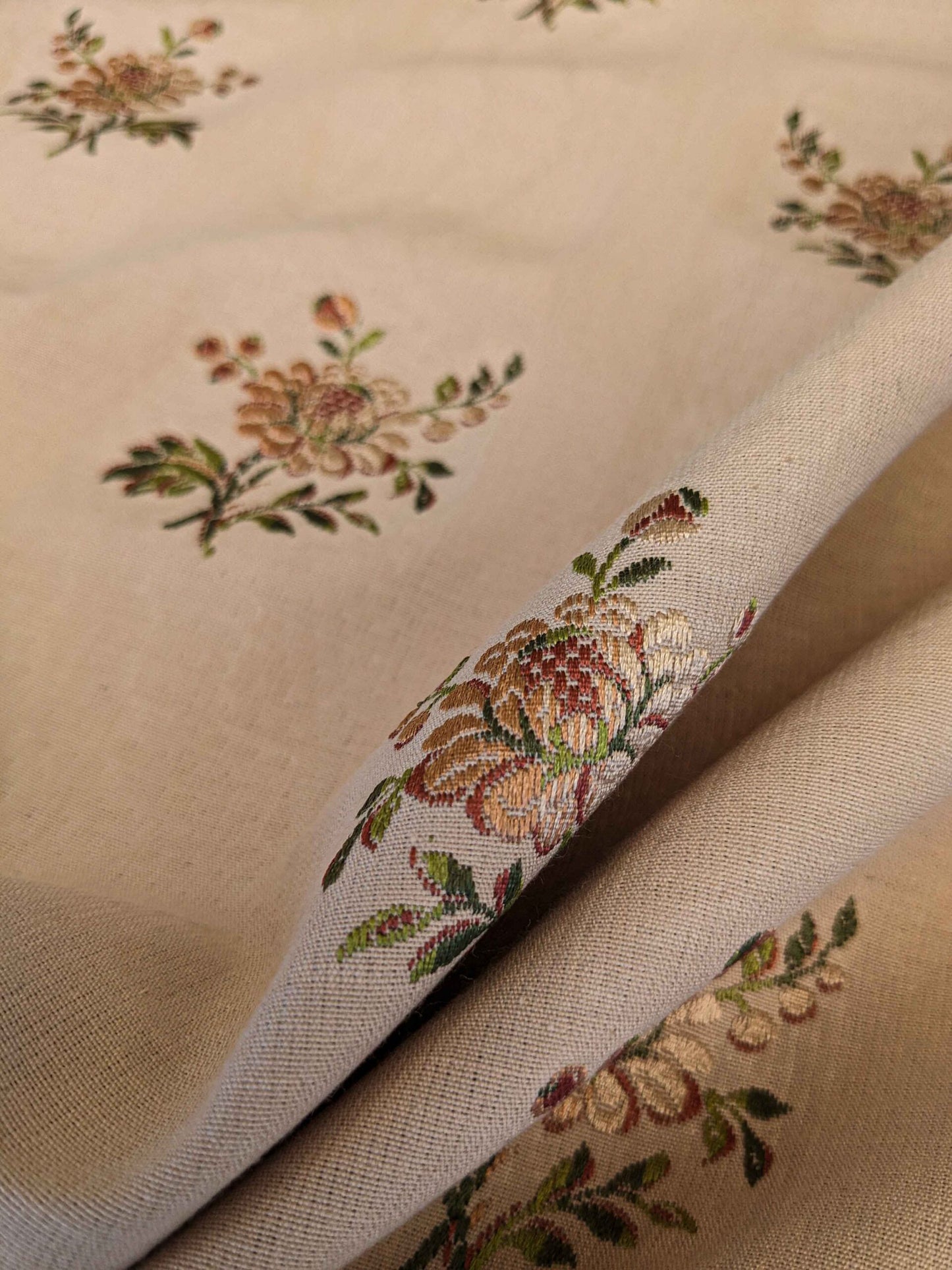 37" x 55" Scalamandre Floral Botanical French Court Stripe Beige Gray