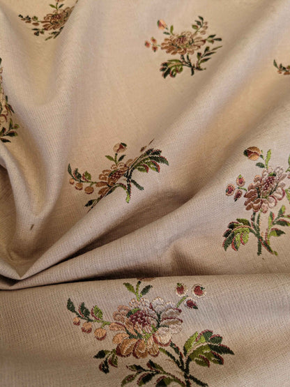 2y Scalamandre Floral Botanical French Court Stripe Pink Flower Beige Gray