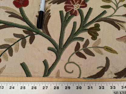 37"w x 59"l  Scalamandre Floral Botanical Tree Foliage Brown Green Red on Beige Embroidery Historical