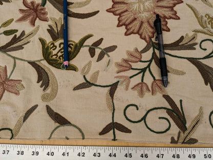 37"w x 59"l  Scalamandre Floral Botanical Tree Foliage Brown Green Red on Beige Embroidery Historical