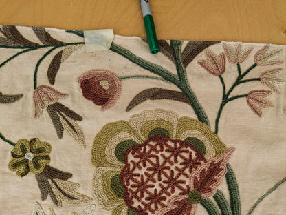 37"w x 59"l  Scalamandre Floral Botanical Tree Foliage Brown Green Red on Beige Embroidery Historical