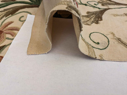 37"w x 59"l  Scalamandre Floral Botanical Tree Foliage Brown Green Red on Beige Embroidery Historical