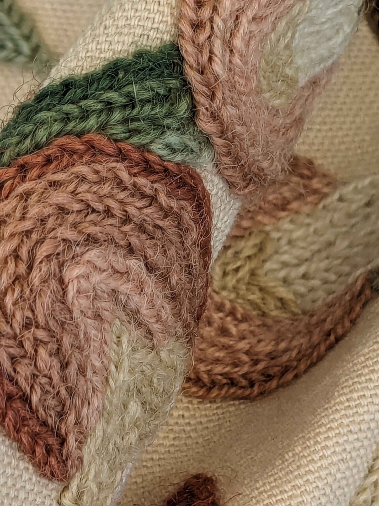 37"w x 59"l  Scalamandre Floral Botanical Tree Foliage Brown Green Red on Beige Embroidery Historical