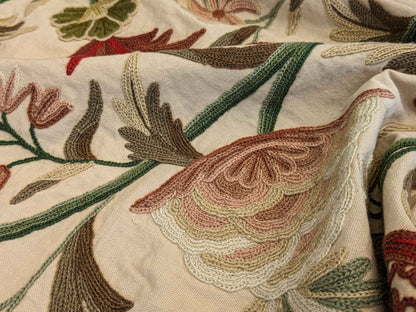 37"w x 59"l  Scalamandre Floral Botanical Tree Foliage Brown Green Red on Beige Embroidery Historical