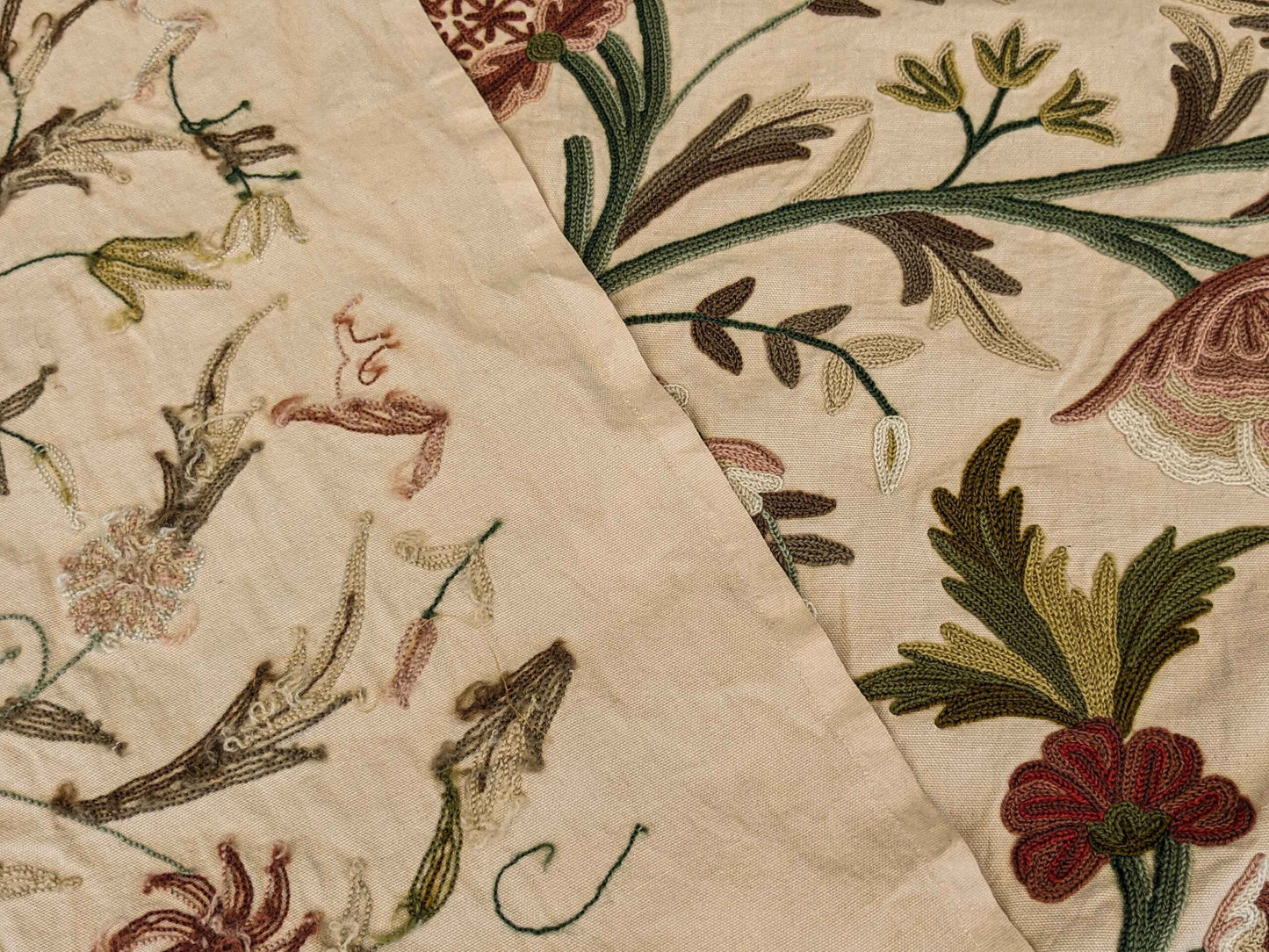 37"w x 59"l  Scalamandre Floral Botanical Tree Foliage Brown Green Red on Beige Embroidery Historical