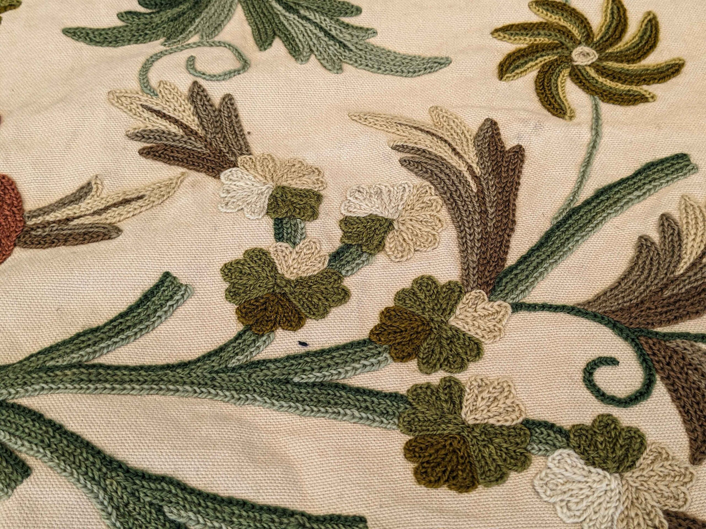 37"w x 59"l  Scalamandre Floral Botanical Tree Foliage Brown Green Red on Beige Embroidery Historical