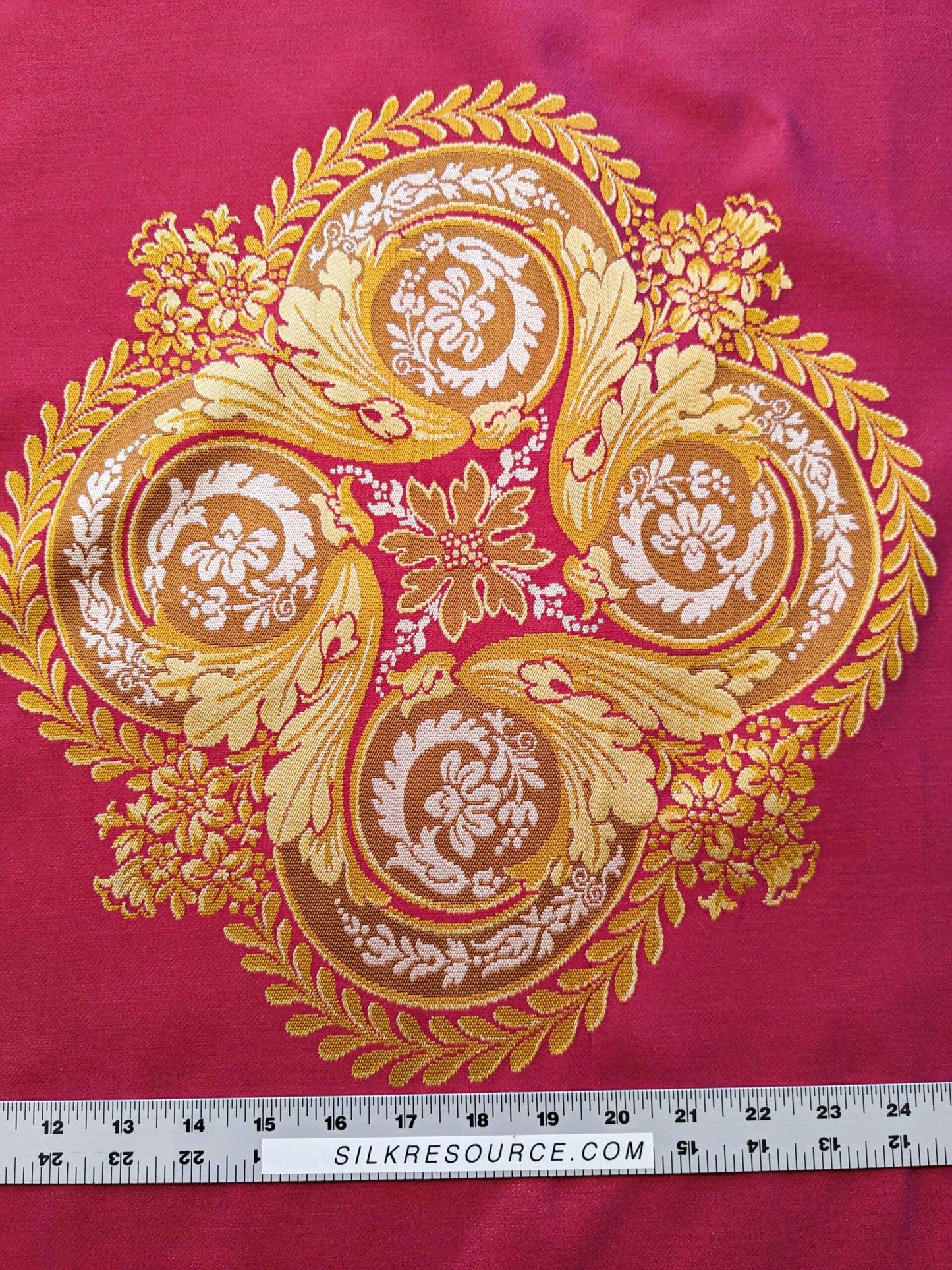 26" x 51" Scalamandre Fauteuil Bessieres Seat &amp; Back Rouge Red Gold French Antique Design Medallion MSRP USD 612/y