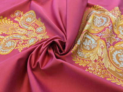 26" x 51" Scalamandre Fauteuil Bessieres Seat &amp; Back Rouge Red Gold French Antique Design Medallion MSRP USD 612/y