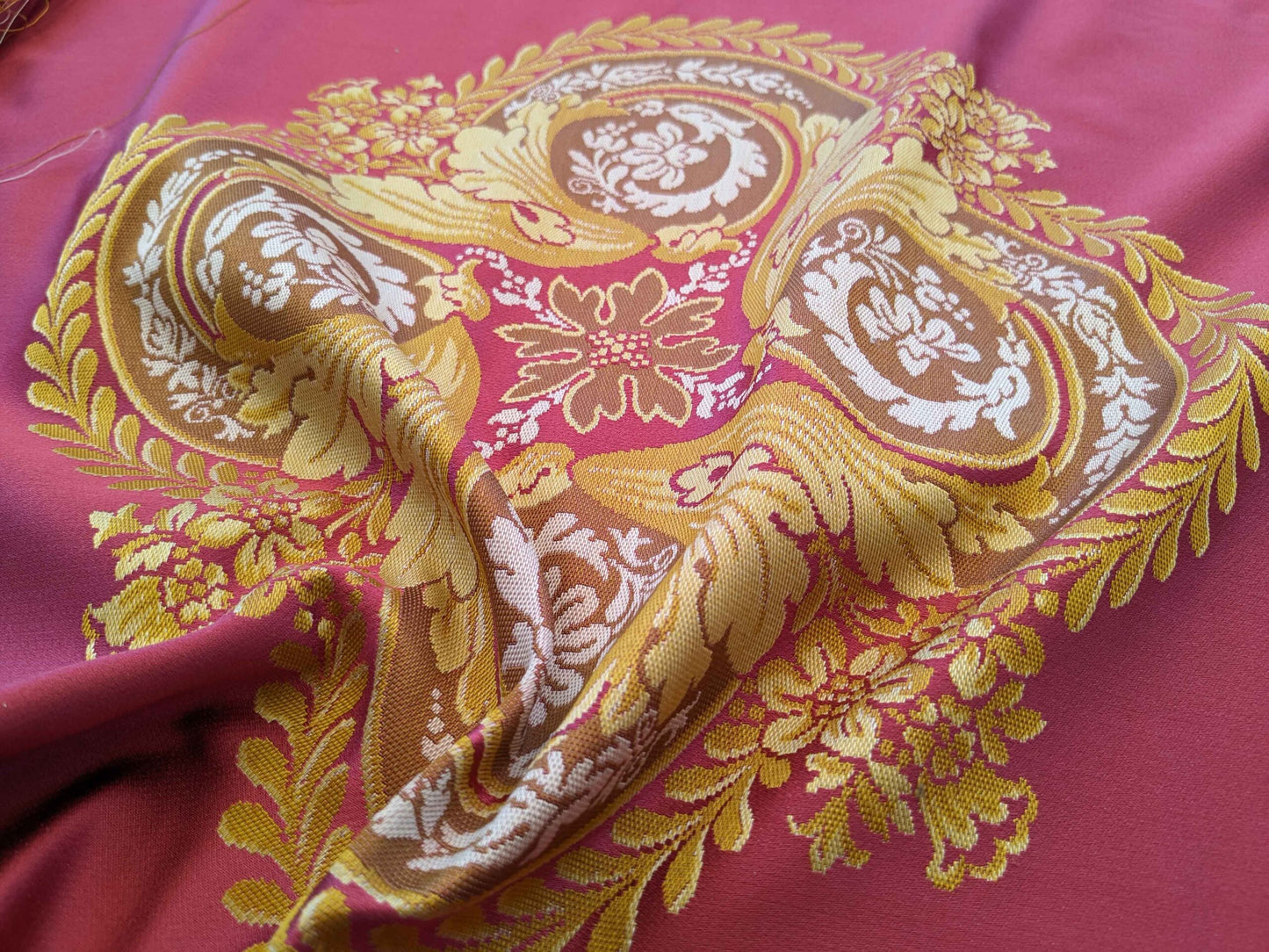 26" x 51" Scalamandre Fauteuil Bessieres Seat &amp; Back Rouge Red Gold French Antique Design Medallion MSRP USD 612/y