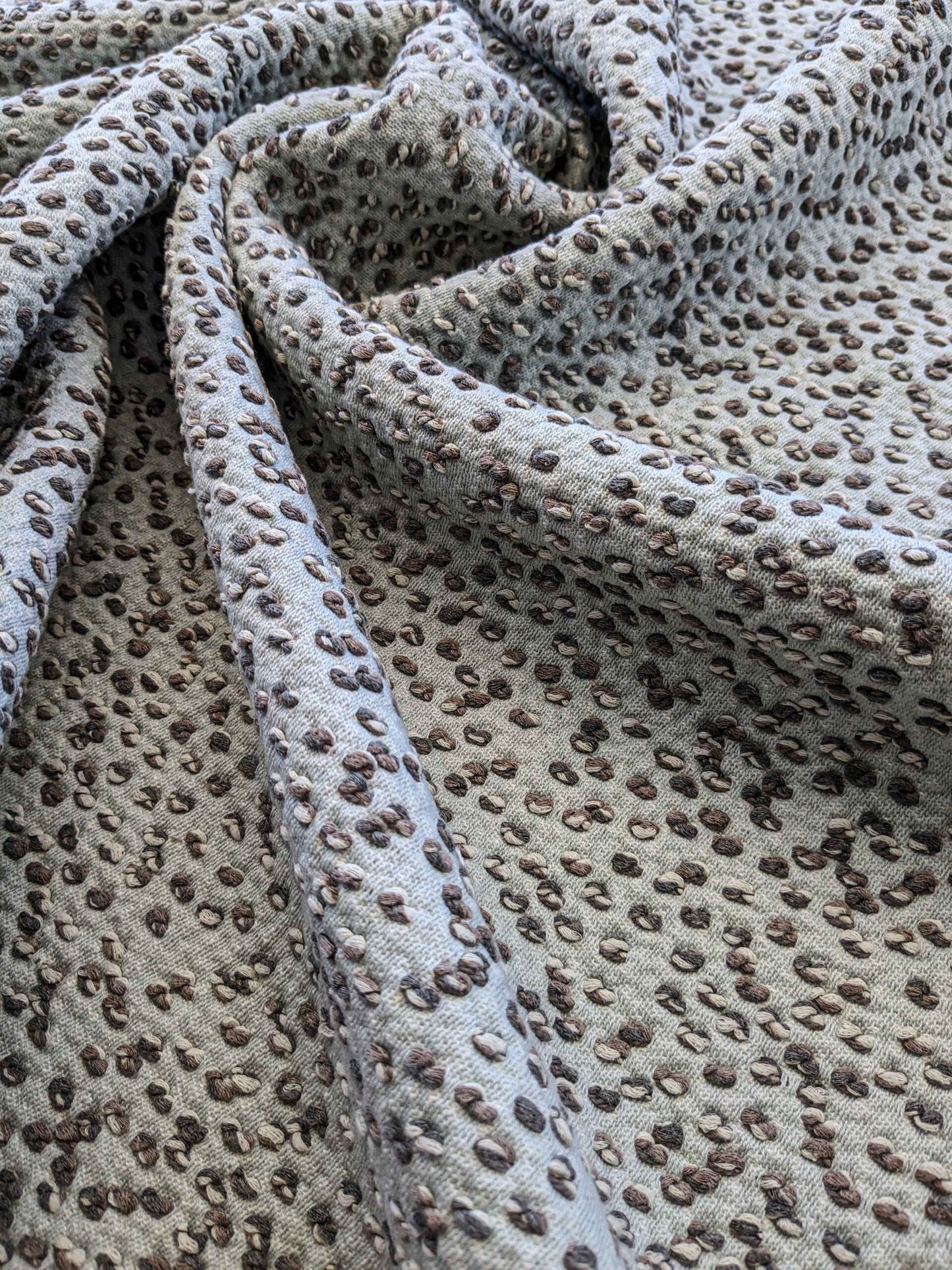 38"w x 55.5"l  Scalamandre Abstract Dots Circle Gray Woven Small Scale