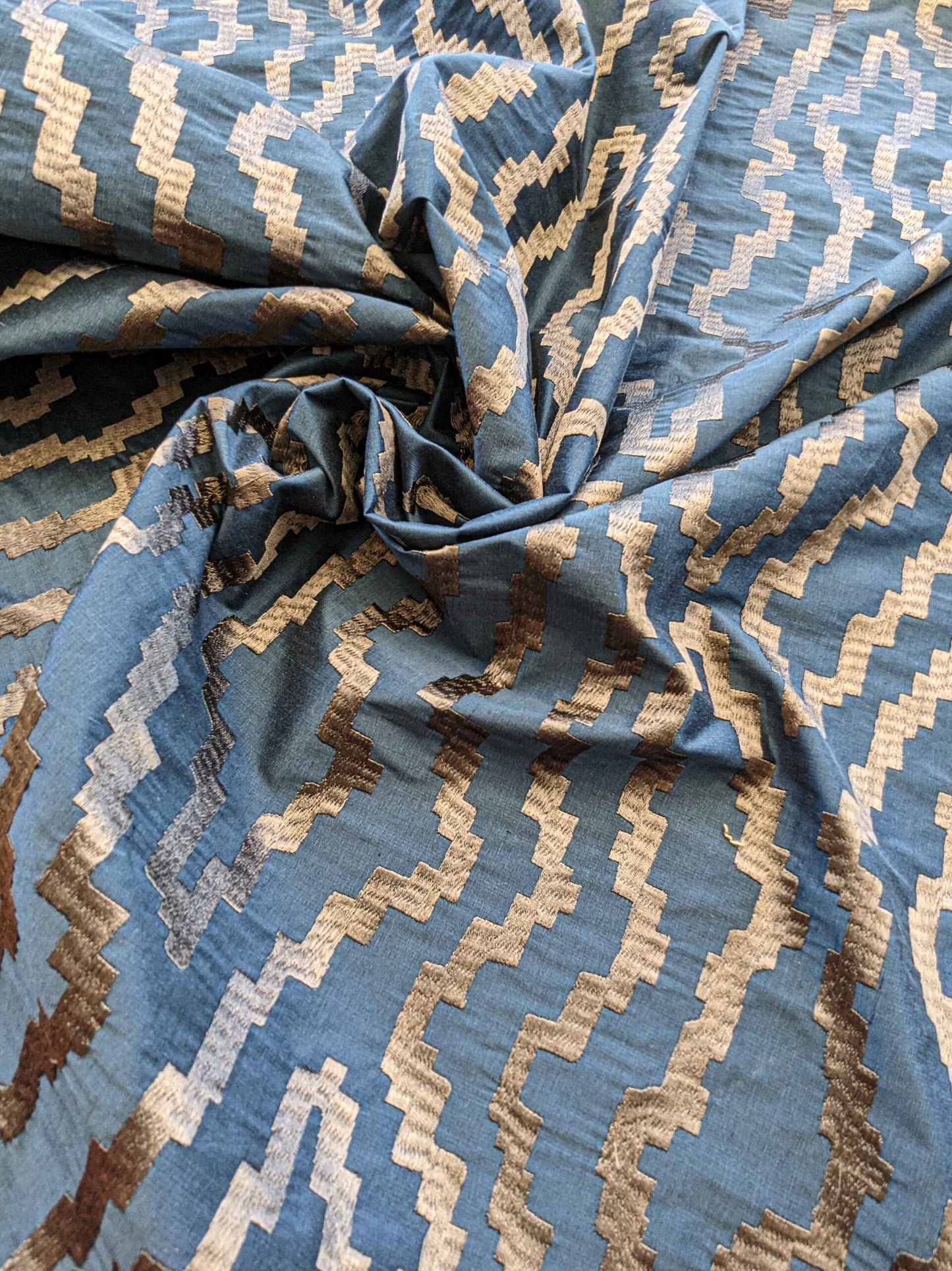 37"Width Lelievre Paris Zebra Orage Blue Gray Abstract Woven