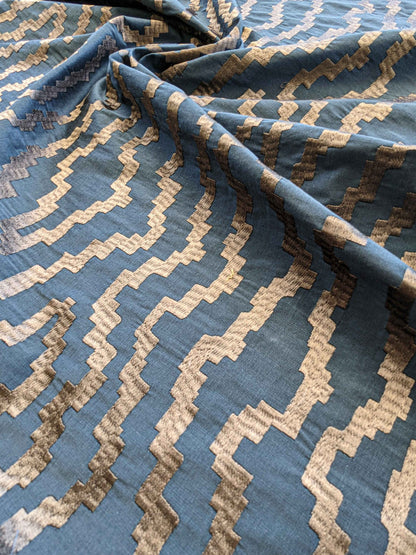 37"Width Lelievre Paris Zebra Orage Blue Gray Abstract Woven