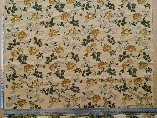 By Yard Scalamandre Fil Coupe Bright Yellow Golden Sunflower Daisy Green Vine on Warm Yellow Gold Silky