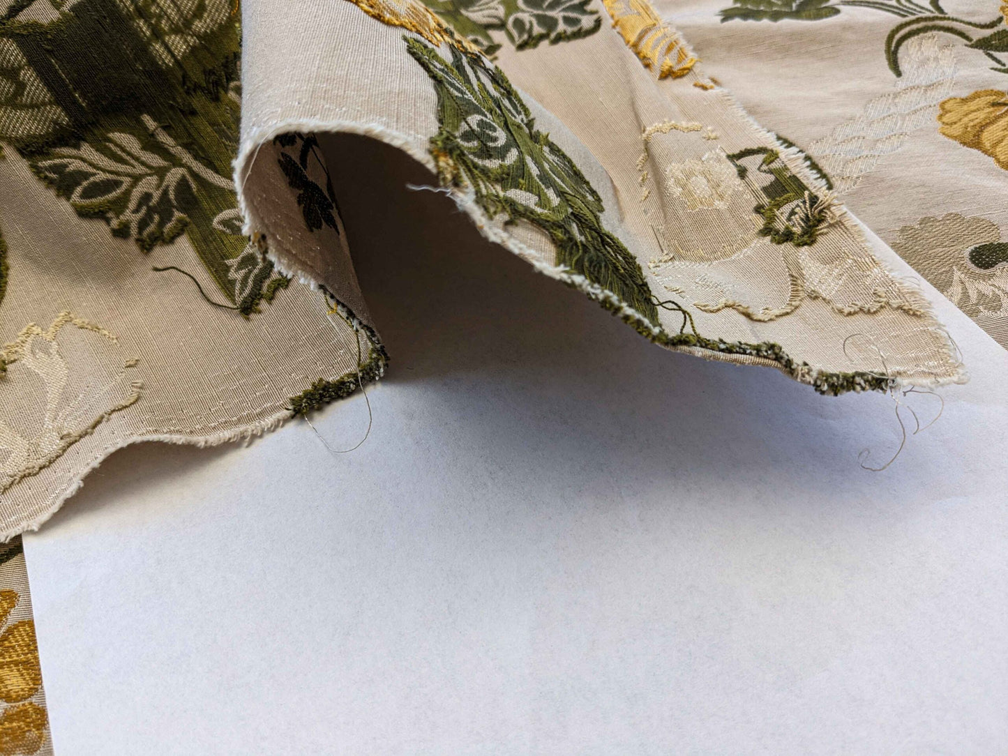 By Yard Scalamandre Fil Coupe Bright Yellow Golden Sunflower Daisy Green Vine on Warm Beige