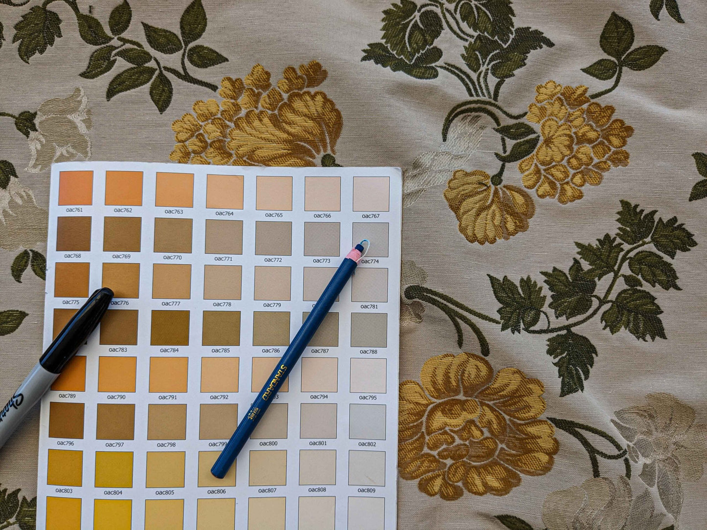 By Yard Scalamandre Fil Coupe Bright Yellow Golden Sunflower Daisy Green Vine on Warm Beige