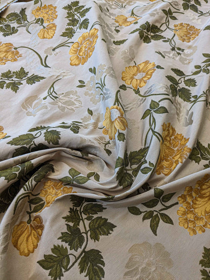 By Yard Scalamandre Fil Coupe Bright Yellow Golden Sunflower Daisy Green Vine on Warm Beige