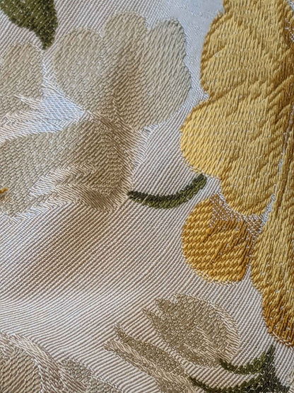 By Yard Scalamandre Fil Coupe Bright Yellow Golden Sunflower Daisy Green Vine on Warm Beige