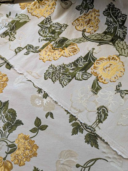 By Yard Scalamandre Fil Coupe Bright Yellow Golden Sunflower Daisy Green Vine on Warm Beige