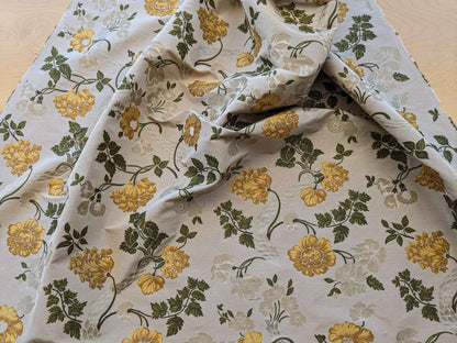 By Yard Scalamandre Fil Coupe Bright Yellow Golden Sunflower Daisy Green Vine on Warm Beige