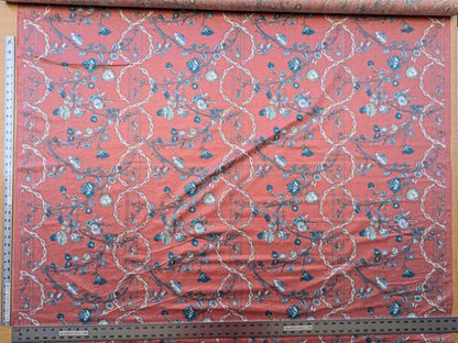 2.2y Scalamandre Floral Botanical Tree Foliage  French Court Blue White Gray on Red